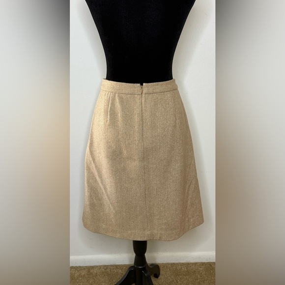 Vintage J Crew wool blend camel & gold herringbone back zip knee length skirt 6 - Picture 7 of 9